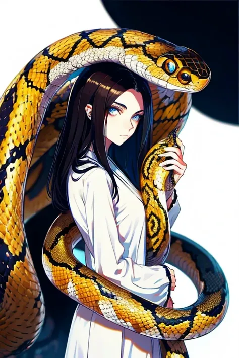 Photo of A beautiful girl, Dark hair.
Piercing eyes.
White skin.
Snake.
Enigmatic gaze.
Elegant posture.
Shimmering scales.
Deep silence.
Mysterious aura., (masterpiece, best quality:1.2), background, bokeh, Depth of field, 4k, whimsical 