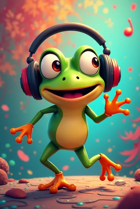 cartoon frog with headphones listening and dancing: written "RADIO MANIA SUL"