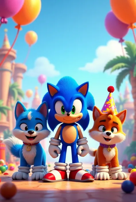 Birthday invitation for the character Sonic and the characters Bluey and Bingo (disney) em 2d