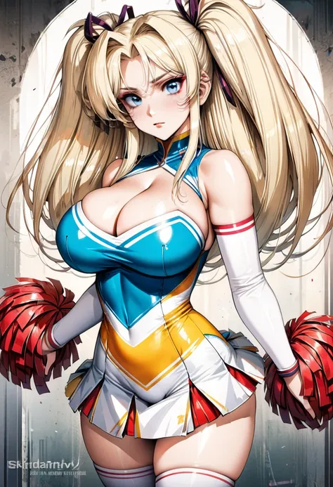 ((highest quality)), ((masterpiece)), 18 years old, anime style, sexy, seductive, Fantasy art, (solo), 1girl, ((curvy)), ((skindantation)), perfect face, makeup, ((Azur Lane)), (Ultra-tight size compression strapless high leg leotard), ((Blonde long straig...