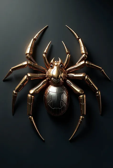 Create a 3D spider logo, Metal, gold, titanium