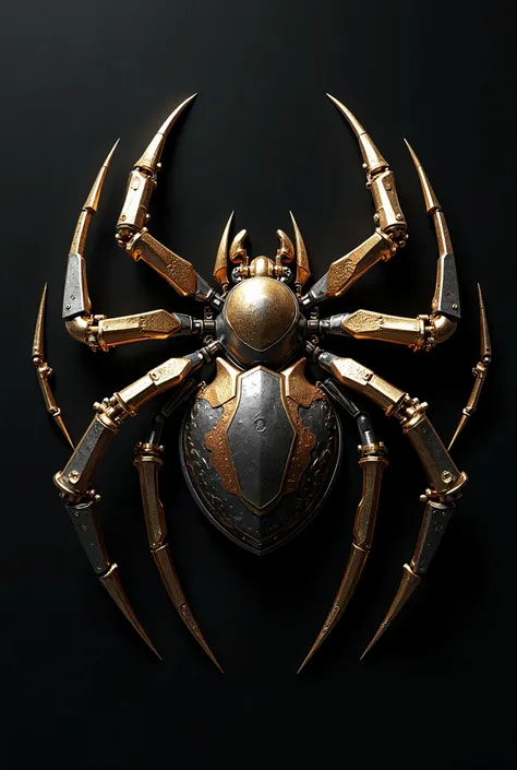 Create a 3D spider logo, Metal, gold, titanium