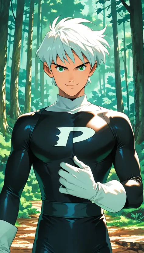 (1boy, DannyPhantom), (extremely detailed CG unit 8k wallpaper),(master part), (best quality), (ultra detail), (best illustration),(ghibli_style), cowboy shot, standing, facing viewer, looking at viewer, perfect face, perfect eyes, perfect fingers, (Sharp ...