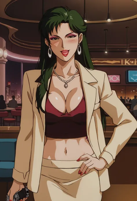 score_9, score_8_up, score_7_up, score_6_up, source_anime, anime screencap, anime coloring, CimaGarahau, long hair, green hair, lipstick, black eyes, makeup,
pearl necklace, hoop earrings, ear piercing, blush, lipstick,Hot girl, baddie, sensual, attractive...