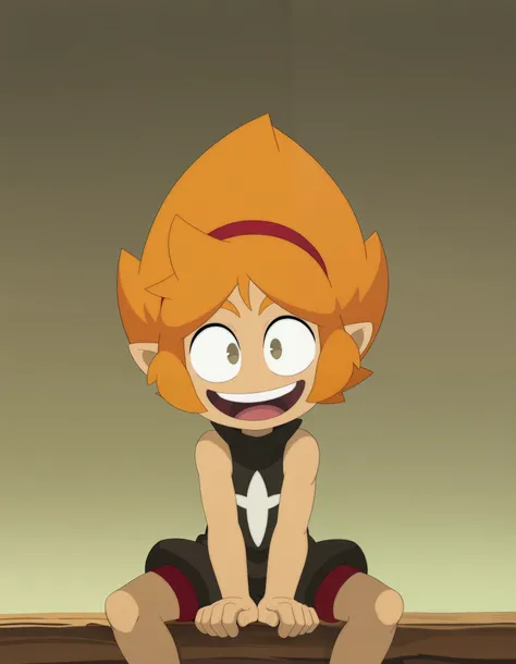 illuelely, Elely (Wakfu), cute anime girl, big cute eyes, masterpiece,cartoon style, best quality, amazing quality, gradient background, chibifurri,
mollymcgee, (open mouth smiling), looking at viewer,
 (1 girl), skinny body, flat chested, elely_wu, orange...