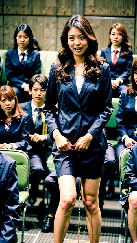 Female teacher urinates、 female teacher pees at graduation 、 Pee Leaking、 pee yourself 、 lots of pee 、from below、  staring at the audience 、 black suit 、 black miniskirt、 high heels、  perfect figure、 so beautiful、Japanese female teacher、 skirt tag 、学校の体育館で...