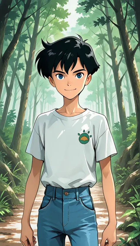 (1boy, danny fenton), (extremely detailed CG unit 8k wallpaper),(master part), (best quality), (ultra detail), (best illustration),(ghibli_style), cowboy shot, standing, facing viewer, looking at viewer, perfect face, perfect eyes, perfect fingers, (Sharp ...