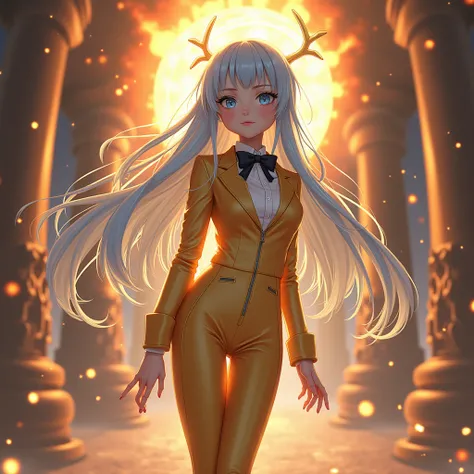 masterpiece, exquisite, {beautiful and meticulous girl}, beautiful and detailed halo, (fire of war: 1.2), (fire explosion behind: 1.3), rain, detailed lighting, detail water, (beautiful and detailed eyes: 1.1), glitter_force, palace, sky blue hair, scatter...