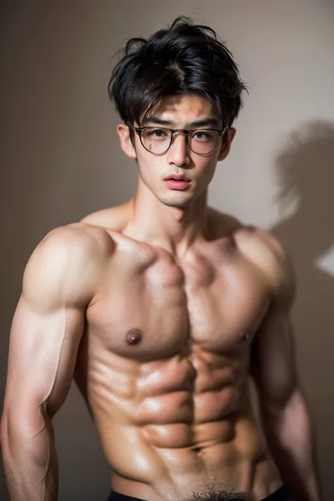 Realistic Photography, Handsome Boy, Young Age, white jockstraps, masterpiece, best quality, best detailed, Asian boy, Shirtless, big nipples, toned body, scary face, buzzcut, detailed hair, (provocative, sexy, erotic face), sexy posed at the viewer, looki...