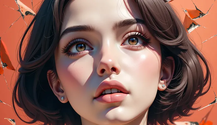 millimeters _collage,  portrait close to a beautiful woman's face,  eyes looking up , cracked paint, retalhos quadrados de estampa oil painting by James Gurney By artist "anime", 3d anime art, inspired by WLOP,  artstation, #genshinimpact pixiv, extremely ...