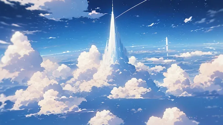  anime style の Scenery、 there are no humans、null、cloud、青null，  Sky， cloudの上を，  Scenery，  high resolution， （masterpiece： 1.4），  more details， Girls far away， space， Floating， ，（ best quality），8k，, ((( anime style , Two-dimensional elements, Simple color sch...