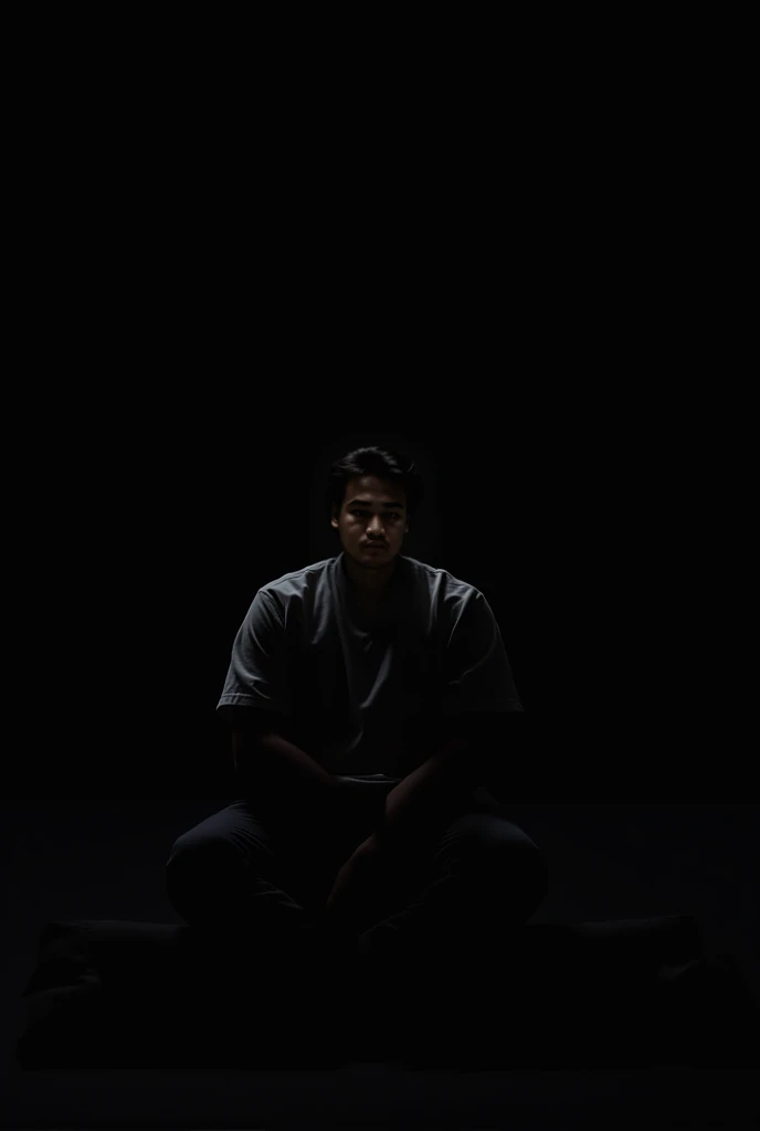 a man sitting down, black background with shadow