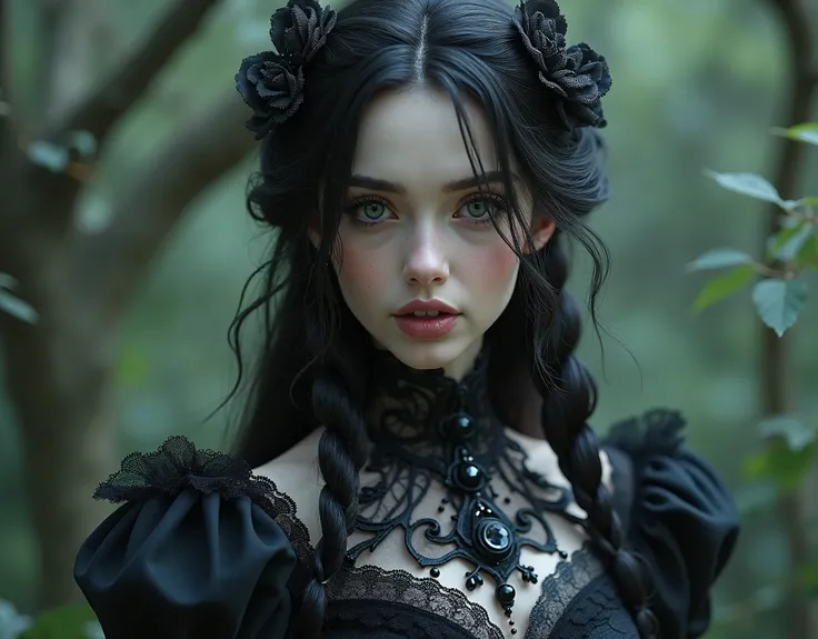 Name: Leia Shadowvale

Gender: Female

Age: Late teens to early twenties

Appearance: Strikingly beautiful with a gothic flair; pale skin, dark hair, often styled in intricate braids or loose waves. Wears elaborate, self-designed costumes that blend gothic...