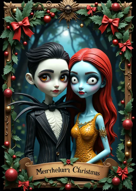  Realistic and authentic-oriented  、 Clay Anime Characters 、 Jack and Sally create a retro vibe  ,  Jack's Short Regent Without Losing Her Black Hair and Sally's Twirl Silver Hair、Jack's Brown Eyes 、 Their Faces Are Beautiful Skin Without Stains 、  recreat...