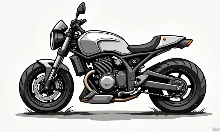 draw me a junak m10 motorcycle, cartoon style, black and white colors