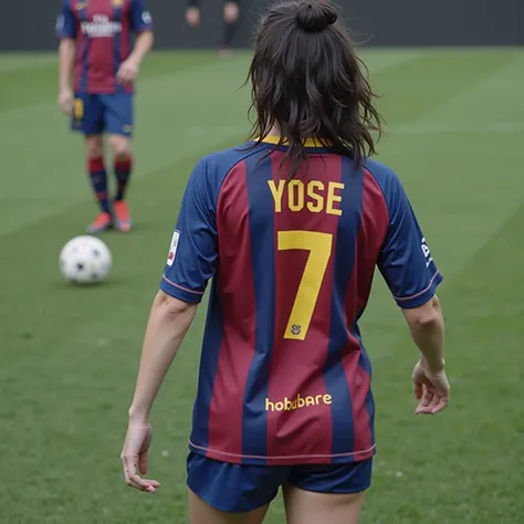  A scene where Kyung-seo plays an active role as a soccer player at FC Barcelona,  The figure of FC Barcelona wearing a soccer jersey must be very realistic and realistic. Her number is 7. And I only wear a bra on top.  and the bottom is wearing panties wi...