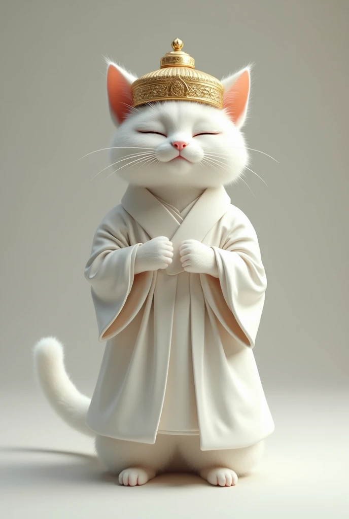 White-robed cat songkok on the head asks for money