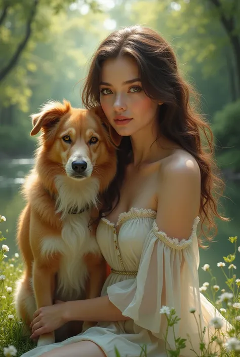 Beautiful woman with dog and background 