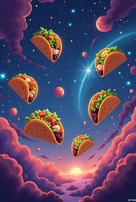 Tacos, mini pixel design, colorfull, galaxy 