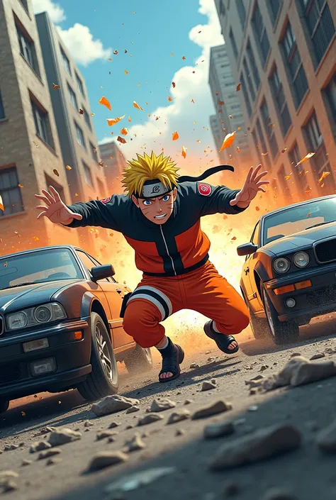 naruto destroyed three black car