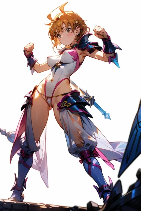 ((((gstring thong)))), ((gigantic breasts)), (transparent erect nipples), (((transparent transparent transparent white pink leotard bikini fantasy warrior armor with bastardword))), (((bare shoulder,))), ((slender:1.2)), (gigantic hips), (gigantic buttocks...