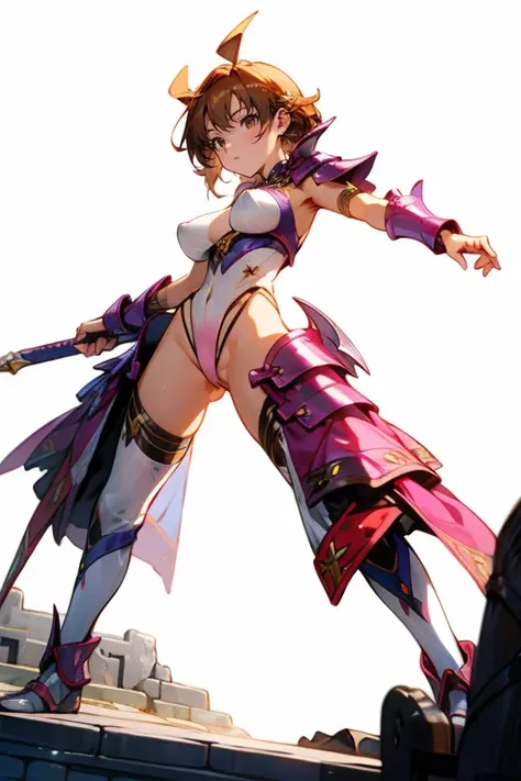 ((((gstring thong)))), ((gigantic breasts)), (transparent erect nipples), (((transparent transparent transparent white pink leotard bikini fantasy warrior armor with bastardword))), (((bare shoulder,))), ((slender:1.2)), (gigantic hips), (gigantic buttocks...