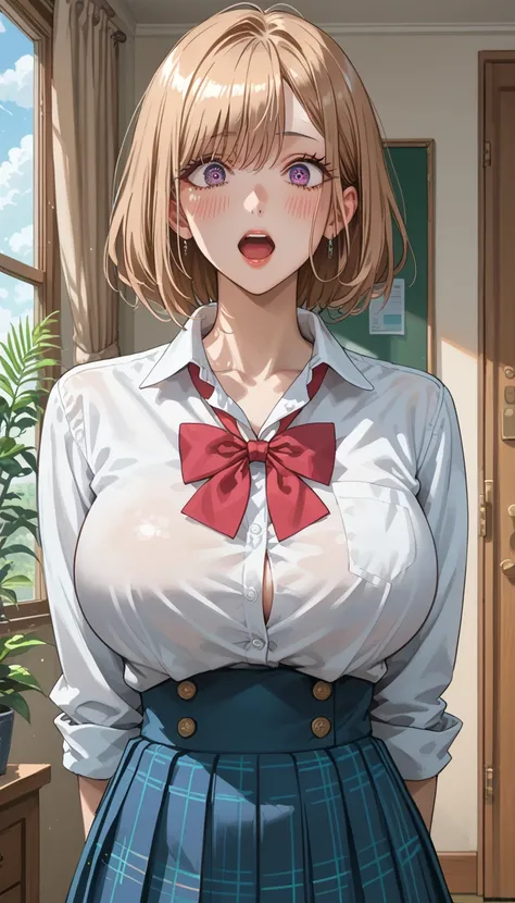 score_9, score_8_up, score_7_up, source_anime,masterpiece,best quality,beautiful detailed eyes, extremely detailed eyes and face, long breasts, school uniform,large sagging breasts, shockingly large breasts, tight waist, stylish body, room, ecstatic expres...