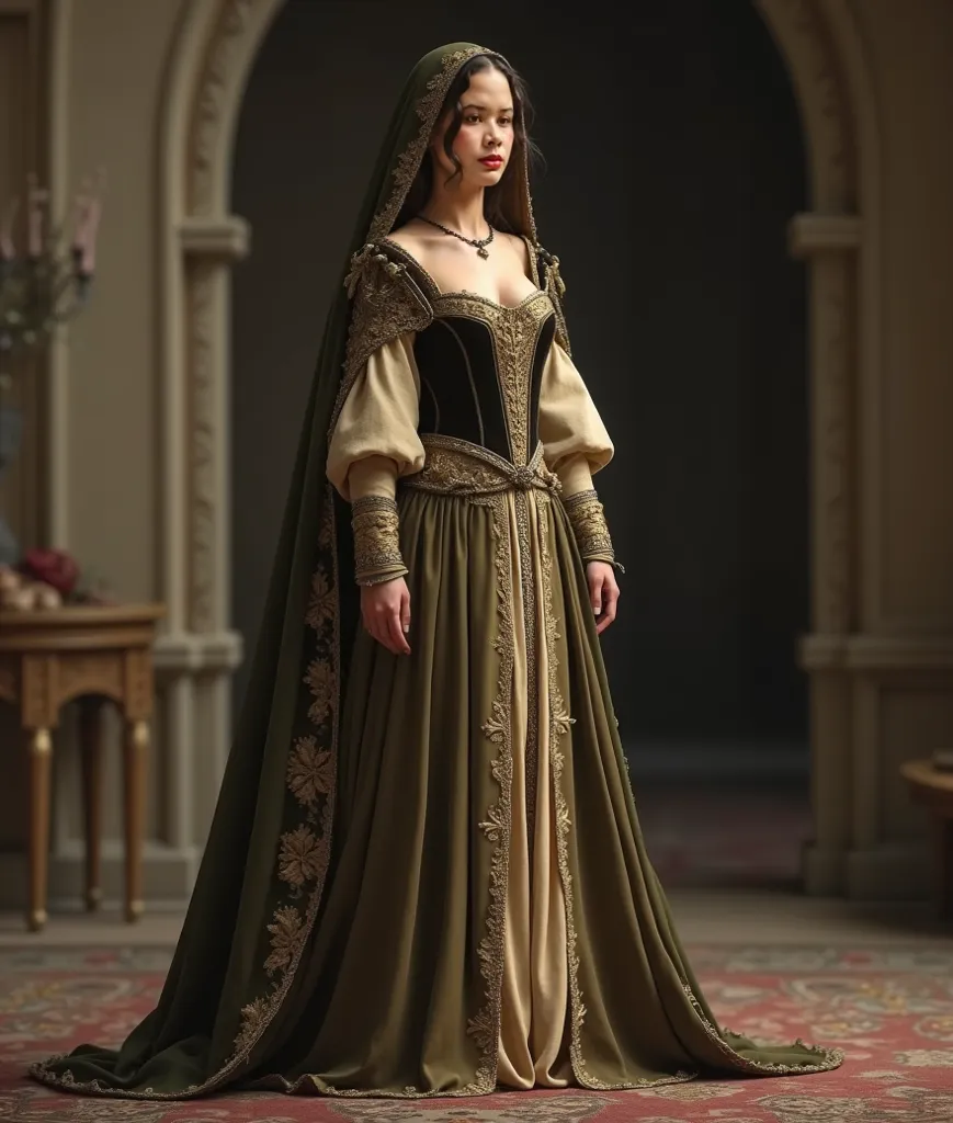 Keep the same body proportions, and change the dress for a medieval woman's outfit.