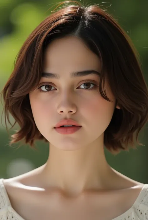 Short Hair Outdoor Fair Skin Disheveled Hair Open Mouth young Woman, Super Cute, Soft and Face, Brown Hair, 8K Resolution, Ultra Realistic, Super Definition, Soft Body Toned Ass Night, A Cup Small ((Highest Definition, 8k, Masterpiece: 1.3)), Super Definit...