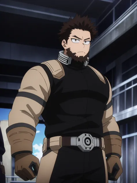 (masterpiece, best quality, anime, anime coloring:1.3, superhigh res). 29yo, 1man, male. A tall, heavily built man with thick brown hair and a full beard. His costume is a reinforced brown combat suit with clawed gloves.

My Hero Academia character, MHA st...