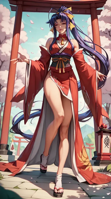 1girl, Akeno Himejima \(highschool dxd\), wearing shrine maiden outfit, Solo, High Resolution, Masterpiece, Anatomically Correct, Detail, Best Quality, HD, High Quality, High Details, Super Detailed, UHD, full body