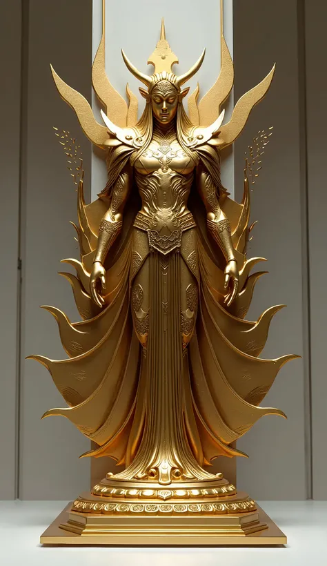 Create a 3D statue of God logo, Metal, gold, titanium