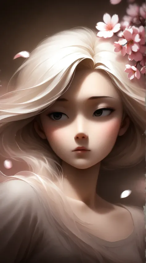 best quality, illustrator anime, style retro classic, Ink Painting、Old paper texture、Damaged Paper、Old style、Faded colors、Close-up of face、A painting in which only the courtesan&#39;s eyes are visible as cherry blossoms fall across the entire screen、Blurre...