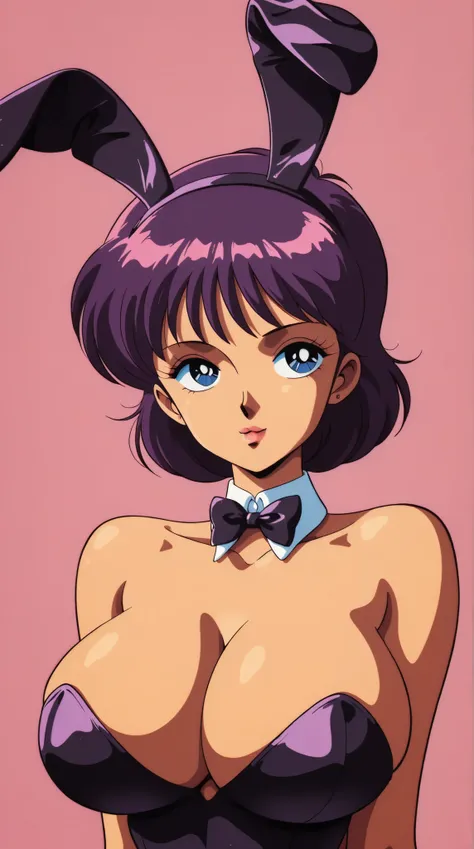 best quality, illustrator anime, style retro classic, japanese woman, bunny ears, portrait , (Andy Warhol), anime, cell shading, big breasts, cleavage, sexy, 