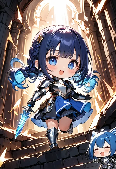 (( runs down the dungeon stairs at breakneck speed:1.5、Sprint:1.5))、(( dynamic pose :1.5、 Dynamic Angles :1.5、 motion blur :1.5、 speedline :1.5))、(( one girl:1.5)、(( chibi、 chibiガール:1.5)))、(Kindergarten student:1.5)、 best quality、 high resolution、 detailed...