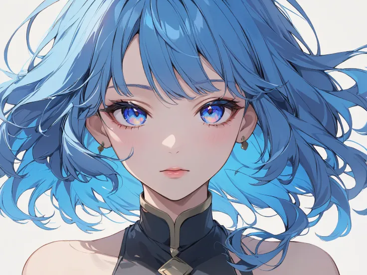 Woman , anime , detalied bright blue hair , beautiful