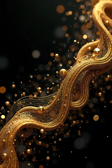 hyper creative quality 8k black abstract background with subtle  goldish elements of music