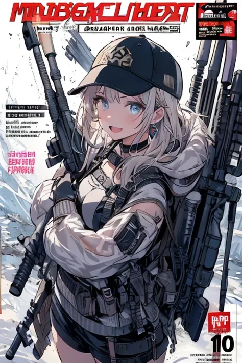 (best quality ), a girl have one rifle with her hand , Platinum color hair , The dreamer wants purplish blue eyes , medium , Lori will do it, (masterpiece:1.2, best quality ), (Beautiful detailed depiction : 1.2), ( beautiful detailed face ), ( small Breas...