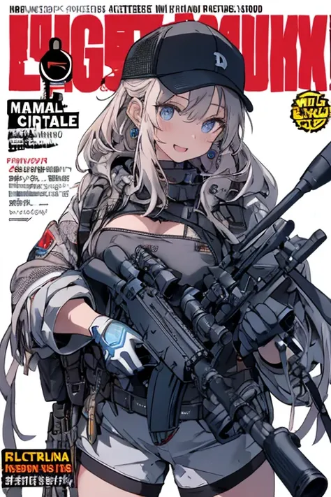 (best quality ), a girl have one rifle with her hand , Platinum color hair , The dreamer wants purplish blue eyes , medium , Lori will do it, (masterpiece:1.2, best quality ), (Beautiful detailed depiction : 1.2), ( beautiful detailed face ), ( small Breas...