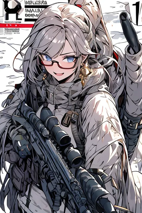 (best quality ), a girl have one rifle with her hand , Platinum color hair , The dreamer wants purplish blue eyes , medium , Lori will do it, (masterpiece:1.2, best quality ), (Beautiful detailed depiction : 1.2), ( beautiful detailed face ), ( small Breas...