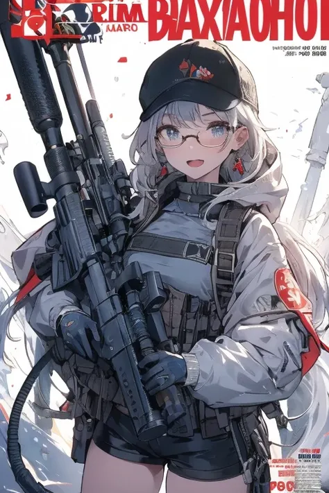 (best quality ), a girl have one rifle with her hand , Platinum color hair , The dreamer wants purplish blue eyes , medium , Lori will do it, (masterpiece:1.2, best quality ), (Beautiful detailed depiction : 1.2), ( beautiful detailed face ), ( small Breas...