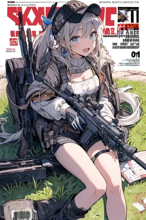 (best quality ), a girl have one rifle with her hand , Platinum color hair , The dreamer wants purplish blue eyes , medium , Lori will do it, (masterpiece:1.2, best quality ), (Beautiful detailed depiction : 1.2), ( beautiful detailed face ), ( small Breas...