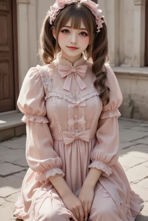  Ultra-realistic , Realistic, Dramatic Scene , shadow, Full-area lighting,  solo , ( japanese model）, Lolita Dress Up ， Detailed Hands ， Hands Than Say Hello Gesture， Very beautiful skinny Japanese girl ,  Outside the Western Castle ， Wearing Cute Outfits ...