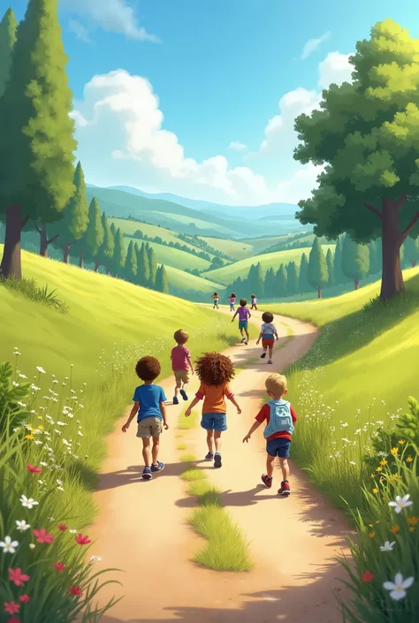 photo de nature et enfants va a une route