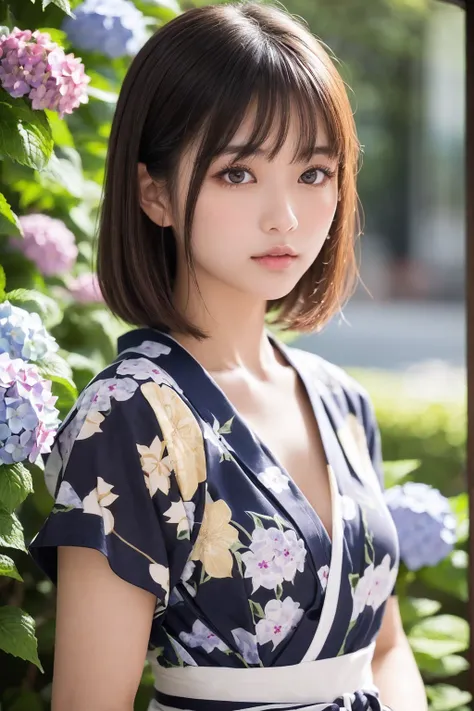  one girl, ( beautiful girl,  delicate girl:1.3), (:1.3),
break, (yukata, Japanese national costume:1.2),
break, (Glass Vase, Hydrangea:1.2),
break,  very nice eyes , ( symmetrical eyes:1.3),
break,  split bangs,   brown bob hair, Round face, 
break, (  me...