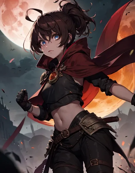 Under the crimson glow of the blood moon, the air is thick with tension and danger. It’s a night where courage is tested, and every shadow hides a potential threat. Armed with unwavering determination and clad in battle-worn armor, she runs toward the hear...