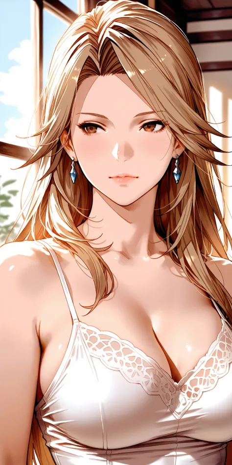 Masterpiece, mature woman, katalina (granblue fantasy), slim, upper body,camisole, ultra detailed, highres, absurdres, home, portrait, realistic 