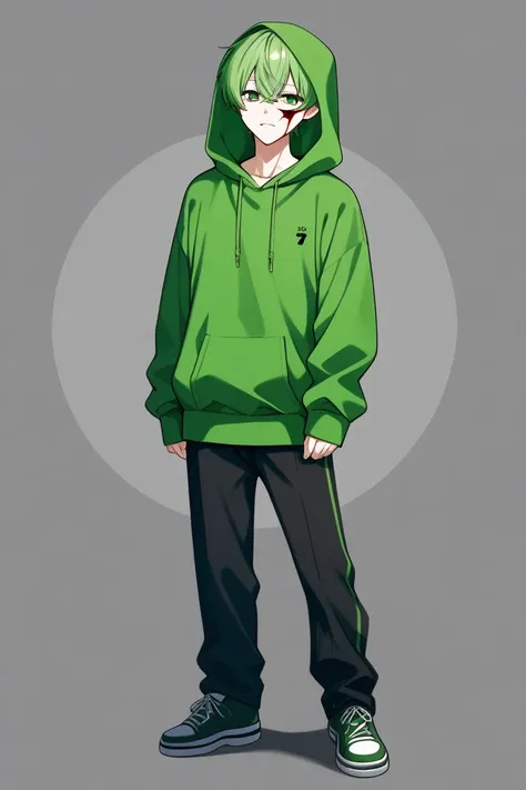 male　 green hoodie 　Inner wound center part