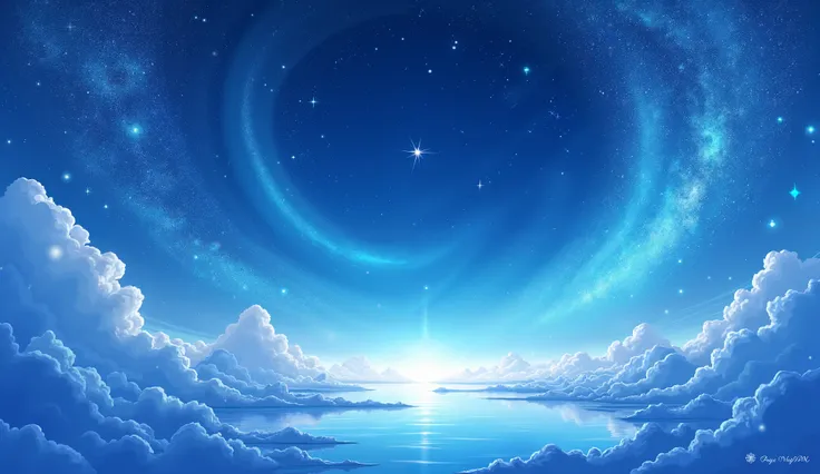 Anime art style, Nice and smooth blue galaxy landscape background