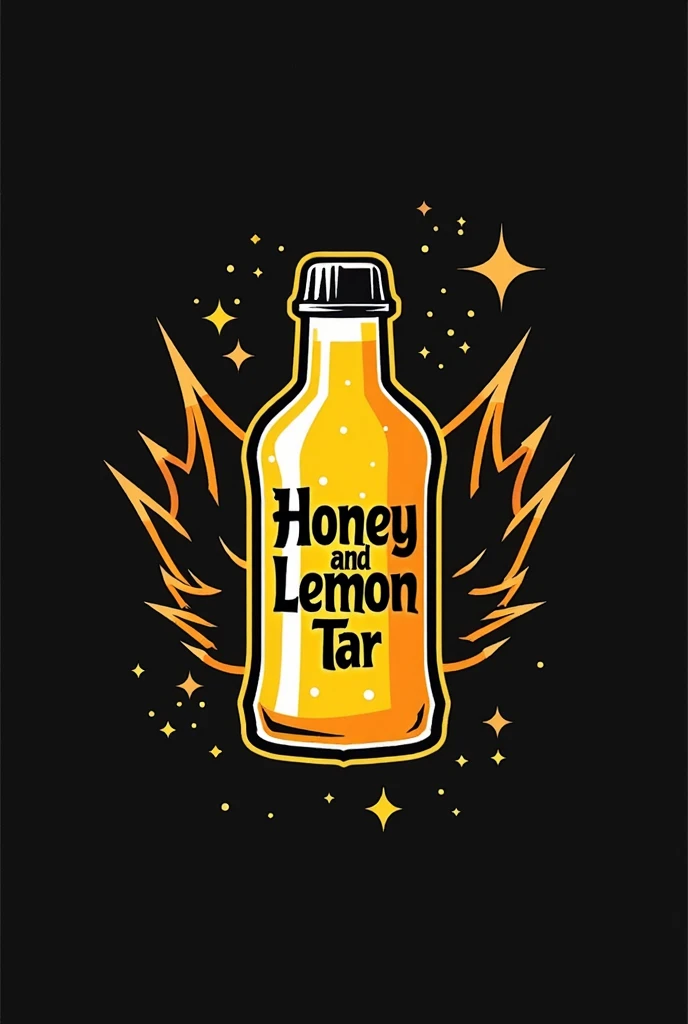 Create a logo using an e-sport font with the name Tar honey and lemon and an item a small bottle with a sng drinks seal in Portuguese 